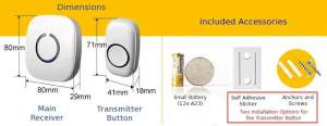 SadoTech Model CXR Wireless Doorbell Dimensions