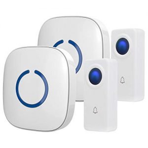 Crosspoint white, loud, expandable wireless doorbell. 2 receivers and 2 push buttons.
