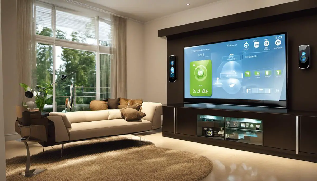 An image illustrating the concept of home automation with various interconnected devices.